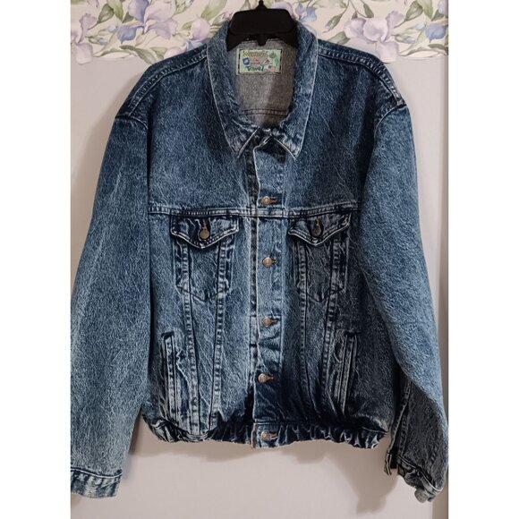 Weekend Travel JCPenney 46 Blue Vintage 80s Trucker Retro Denim Bomber Jacket - Picture 1 of 9